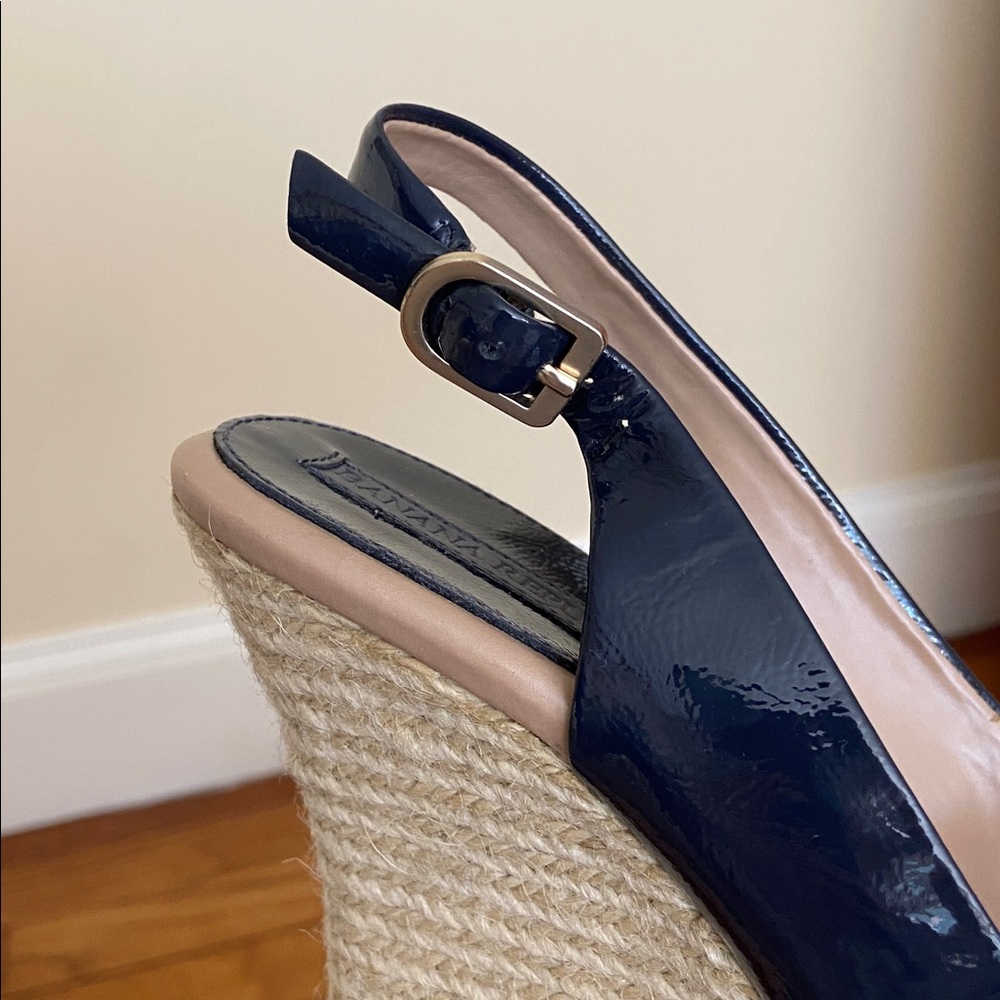 Banana Republic Navy Patent Leather Wedge Slingback Sandals - Picture 6 of 6